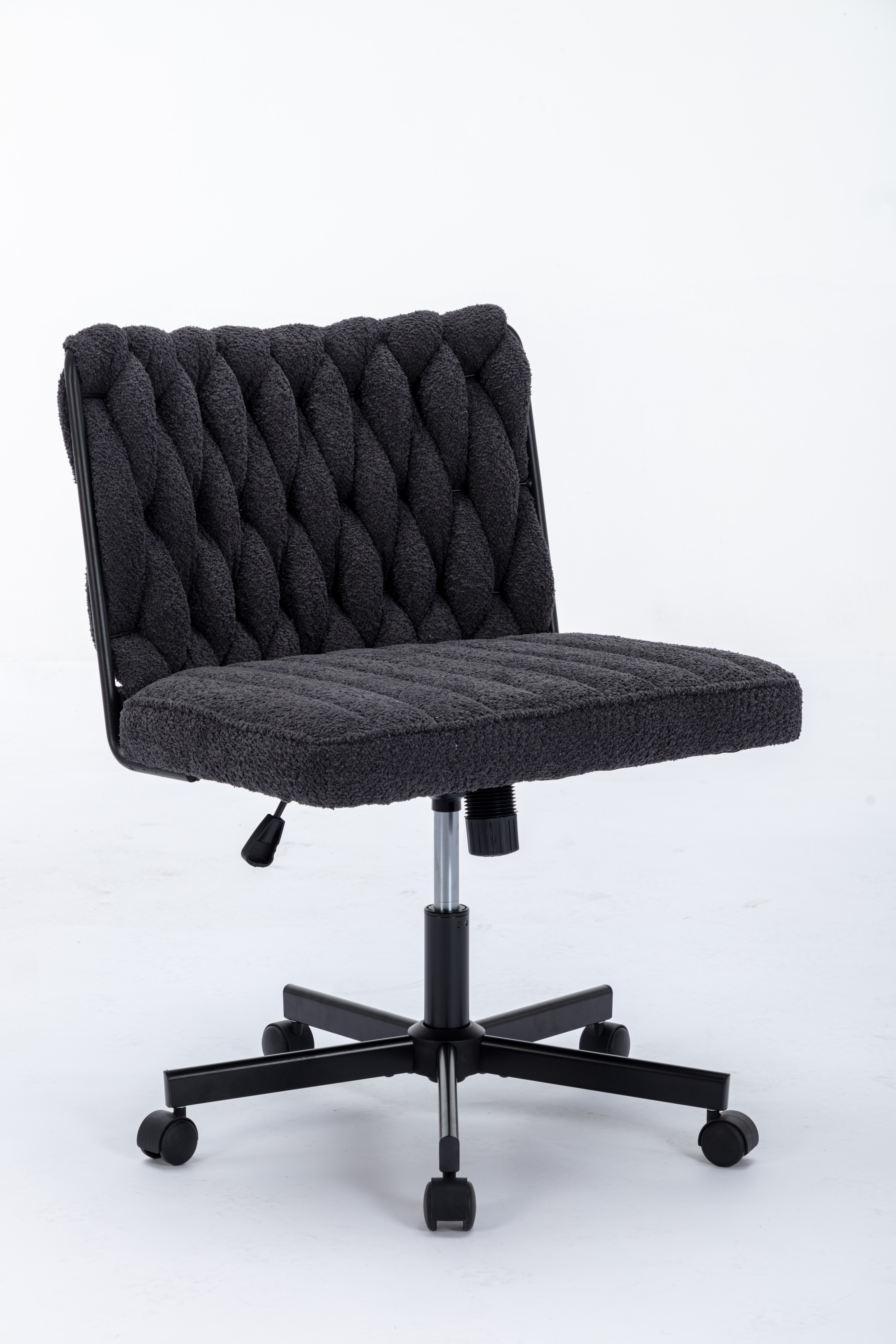 Criss Cross Legged Office Desk Chair With Wheels, Modern Armless Desk Chair With Wide Seat, Home Office Chairs For Work, Meditation, Vanity,White_voghion.com